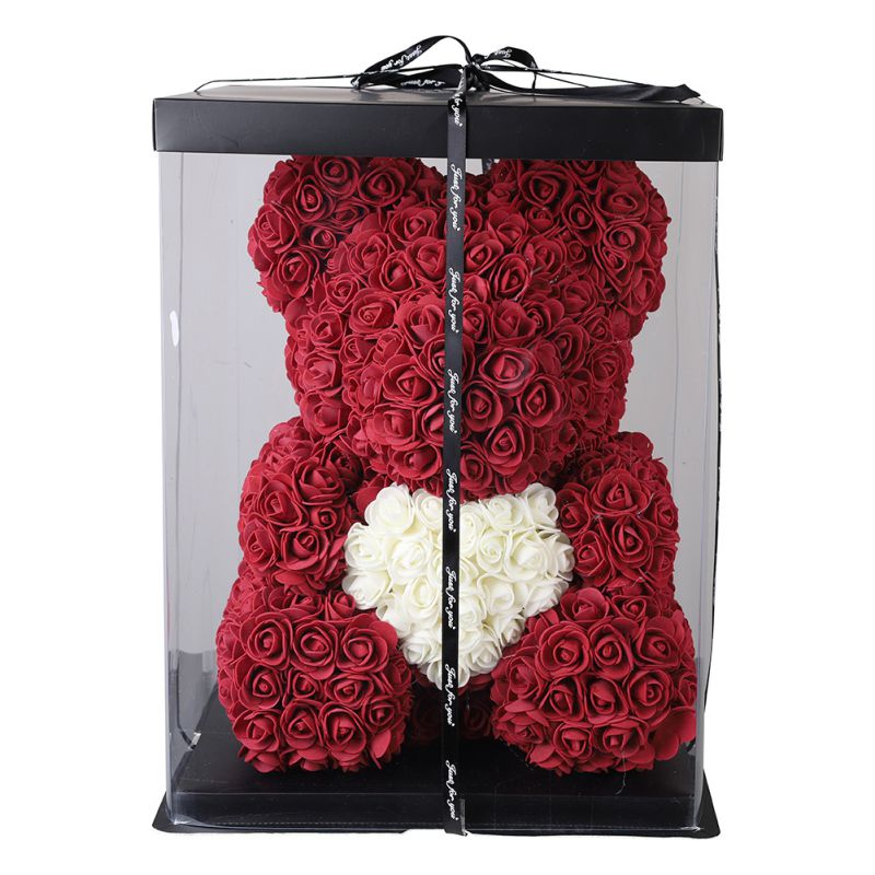 flower teddy bear in box